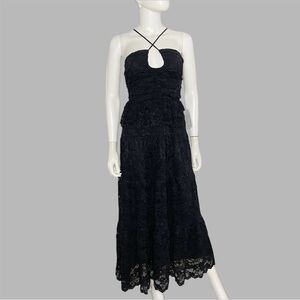 NSR Scallop‎ Black Lace Flowy Midi Dress